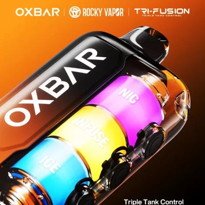 ROCKY VAPOR OXBAR TRI FUSION DISPOSABLE 30ML - FLAVOR#BLUEBERRY RASPBERRY>DOUBLE MINT>GRAPE RASPBERRY>ORANGE ICE>PEACH BERRY>PEACH BLUEBERRY RASPBERRY>PEACH ICE>STRAWBERRY H