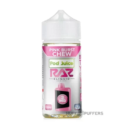 Pod Juice X Raz – Pink Burst Chew 100mL - Nicotine Strength#0mg>3mg>6mg