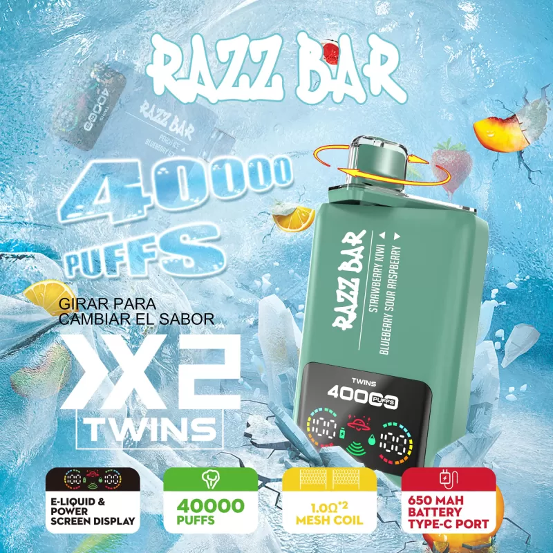 Razz Bar 40000 – 40K Puffs 650mAh Dual-tank System Disposable Vape Wholesale Price - 40000 puffs; Vape Product, Vape Product; Blue Razz ice / strawberry watermelon bubble gum, Blueberry ice - Image 2