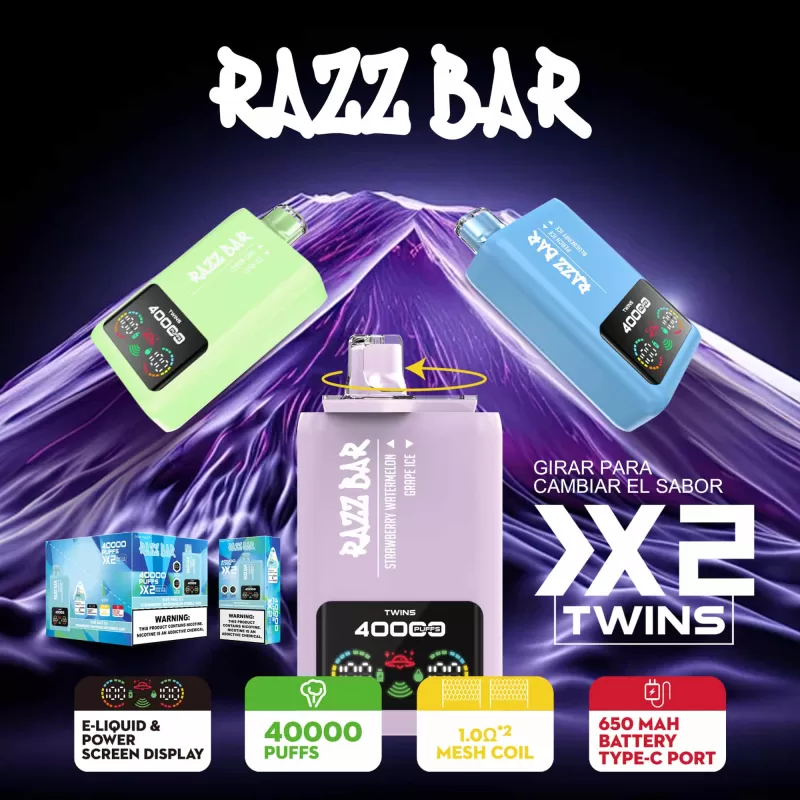 Razz Bar 40000 – 40K Puffs 650mAh Dual-tank System Disposable Vape Wholesale Price - 40000 puffs; Vape Product, Vape Product; Blue Razz ice / strawberry watermelon bubble gum, Blueberry ice - Image 3