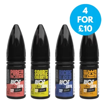 20mg Riot Squad Black Edition V2 Nic Salts 10ml (50VG/50PG) - Mango Vanilla Icecream, Pure Frozen Acai; Vape Product