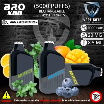 BRO X08 RECHARGEABLE DISPOSABLE VAPES (5000 PUFFS) - 20 mg / Popcorn Caramel Tobacco