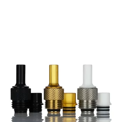 VaporDNA Knurled Integrated Fast Nut 510 Adapter and Drip Tip Set - Black Delrin, White Dalrin