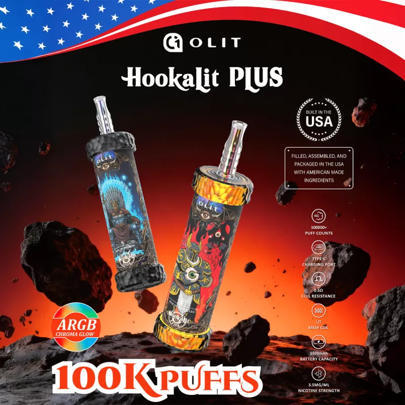 Assembled in USA | OLIT HookaLit PLUS 100K Disposable E-Hookah - 100,000 Puffs - Peach Ice (King of Swords)