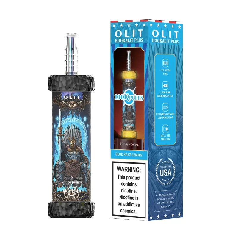 Assembled in USA | OLIT HookaLit PLUS 100K Disposable E-Hookah - 100,000 Puffs - Peach Ice (King of Swords) - Image 2