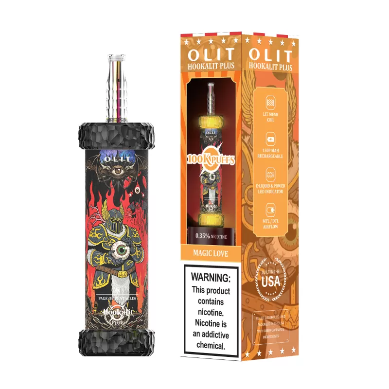 Assembled in USA | OLIT HookaLit PLUS 100K Disposable E-Hookah - 100,000 Puffs - Peach Ice (King of Swords) - Image 3