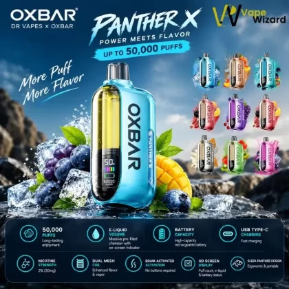 Dr Vapes Oxbar Panther X 50000 Puffs Disposable Vape in Dubai - Blackcurrant Mango, Cranberry Grape; Vape Product, Vape Product; 1PCS-1PACK, 5PCS-1BOX (7EA645)