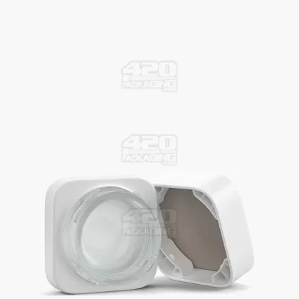 Child Resistant | Qube White Glass Concentrate Jar w/ White Cap | 32mm – 5mL – 250 Count