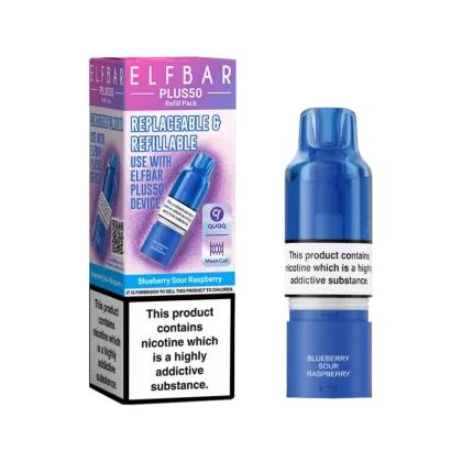 Blueberry Sour Raspberry ElfBar Plus 50 Refill Pack - 20mg - Vape Product (6E55A8)