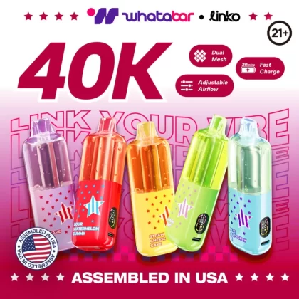 Assembled in USA | whatabar linko 40K Puffs Disposable Device - 40,000 Puffs - White Peach Raspberry
