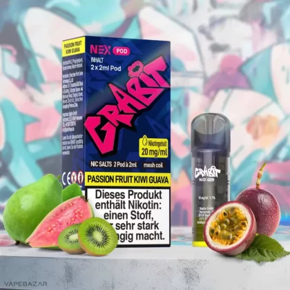 Grabit Nex Pods – Passion Fruit Kiwi Guava (2er Pack) (ELFA Kompatibel) - Grabit Nex / Kiwi / Guave / Passionsfrucht / ca. 1200 insgesamt / 20mg/ml