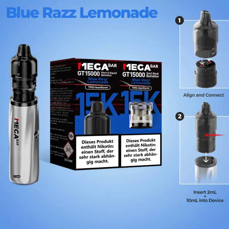 MEGABAR GT15000 Prefilled Pods – Blue Razz Lemonade (2+10ml) - Image 2