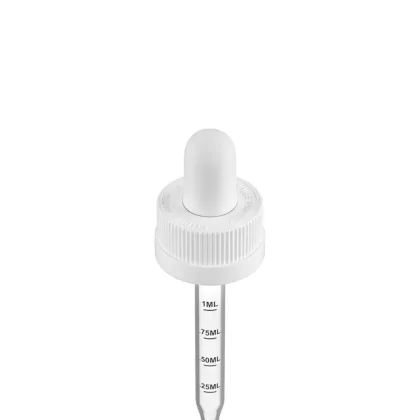 Child Resistant | White Graduated Ribbed Glass Dropper Cap | 1oz – 1mL – 360 Count
