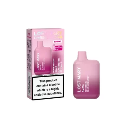 Lost Mary BM600 Pod Vape Kit - Flavour#Blueberry Sour Raspberry>Cherry Ice>Grape>Lemon Lime>Menthol>Peach Ice>Pineapple Ice>Pink Lemonade>Strawberry Kiwi>Watermelon Ice>Triple Melon