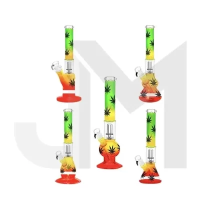16″ Rasta Leaf Percolator Glass Bong Mix Designs GB-79
