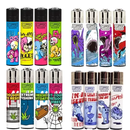 CLIPPER Lighters Printed Various Designs Box Of 48 - Happy Leaf