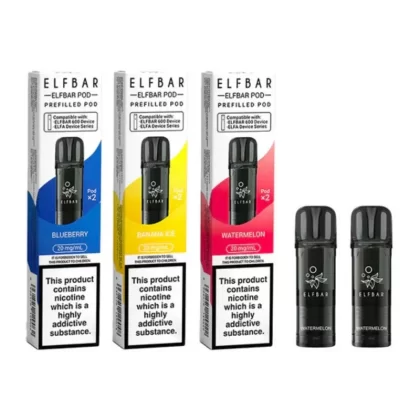 Elf Bar 600 Prefilled Pod - Flavour#Blueberry Sour Raspberry>Blue Razz Lemonade>Strawberry Raspberry Cherry Ice>Watermelon>Kiwi Passionfruit Guava>Blueberry>Cherry Ice>Banana Ice>Apple Peach