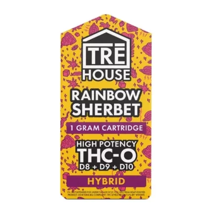TRE House High Potency Live Resin THC-O + D8 + D9 + D10 Cartridge – Rainbow Sherbet 1G
