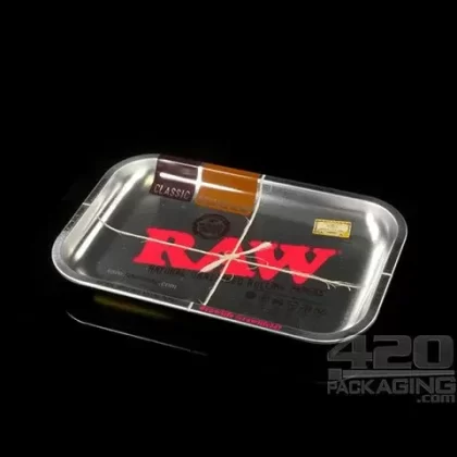 RAW Small Silver Metal Rolling Tray 1/Box