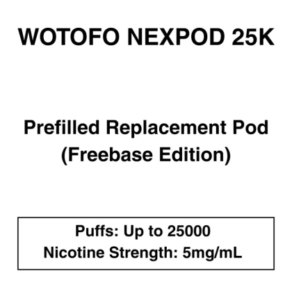 Wotofo – Vapure Nexpod 25K – Prefilled Replacement Pod – 5mg/mL Nicotine (Freebase Version) – Up to 25000 Puffs – 1 Pod