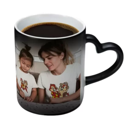 Custom Personalised Magic Photo Mug (Double sided different photos) with a heart-shaped handle