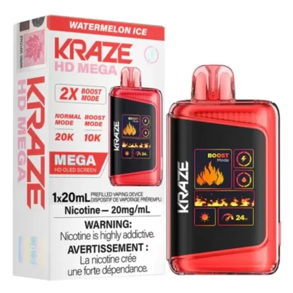 Kraze HD Mega Disposable Vape – 20K Puffs – Watermelon Ice - Select Option#Outside Ontario>Ontario