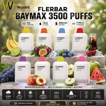 Flerbar Baymax 3500 Puffs 0mg Disposable Vape - Apple Ice, Banana Ice; Vape Product, Box of 5pcs