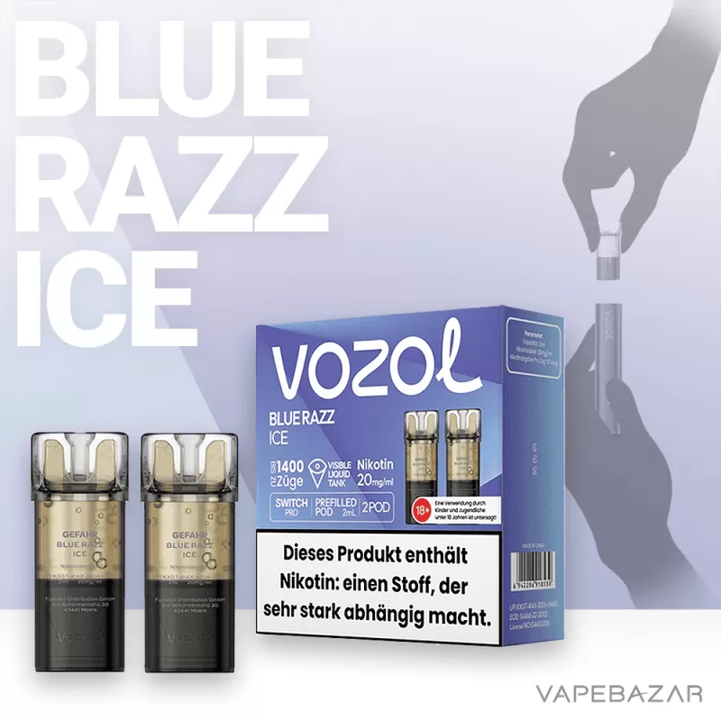 VOZOL Switch Pro Pods – Blue Razz Ice – Prefilled Liquid – 2er Pack - Image 2