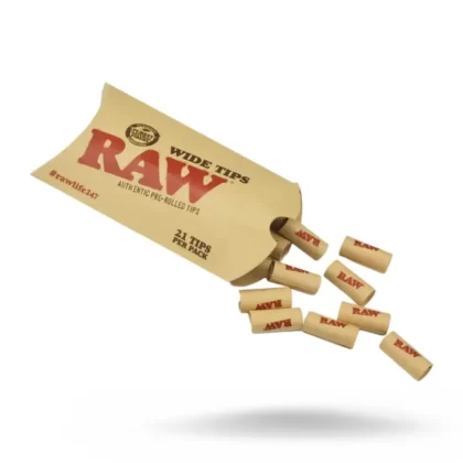RAW Wide Pre-Rolled Tips 21ct – Unbleached Natural Filters for King-Size Rolls