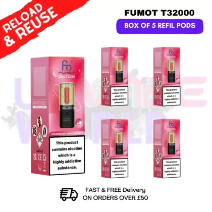 Strawberry Dragonfruit Fumot T32000 REPLACEMENT PODS – BOX OF 5