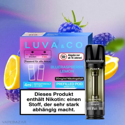 Luva & Co Pods – Blueraspberry Lemon (2er Pack) - LUVA & CO / 2-isopropyl-N,2,3 -trimethylbutyramide / Propylenglykol / Aromastoffe / Nikotin / Glycerin / ca. 1200 insgesamt