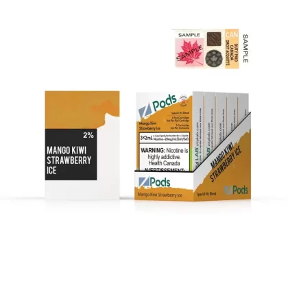 Zpods STLTH Compatible -Mango Kiwi Strawberry Ice - Nicotine#Supreme Nic Blend 20MG with 50MG Throat Hit