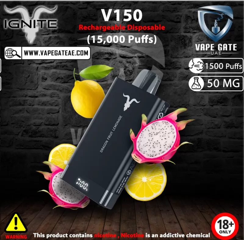 IGNITE - V150 Rechargeable Disposable Vape (15,000 Puffs) - 20 mg / Dragon Fruit Lemonade - Image 3