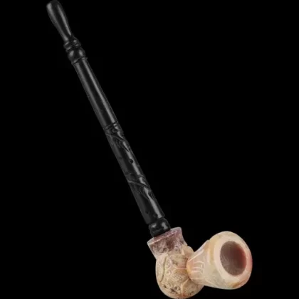 Stone Carved Pipe with Wood Stem - Ejuicewarehouse
