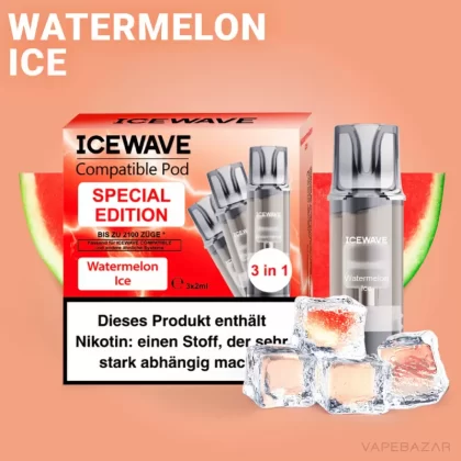ICEWAVE Pod – Watermelon Ice – 3er Pack - ICEWAVE / Wassermelone / Ice / Glycerin / Propylenglykol / Aromastoffe / 20mg/ml