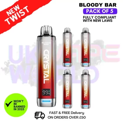 Strawberry Raspberry Cherry ICE Bloody Bar Crystal 10K Puff Pack Of 5