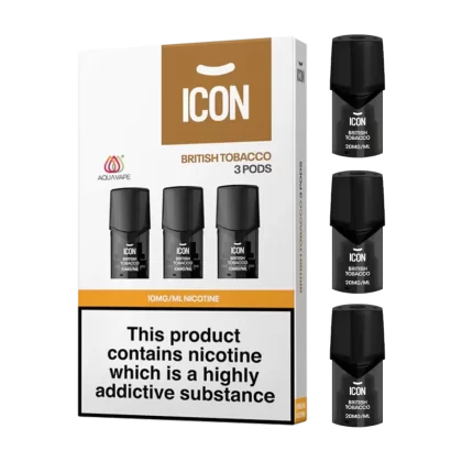 ICON Aquavape British Tobacco Pods (Pack of 3) - 10mg - Vape Product