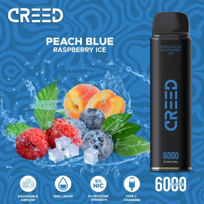 Creed Disposable Vape – Peach Blue Raspberry Ice 6000 Puffs - Vapebazaar Pk