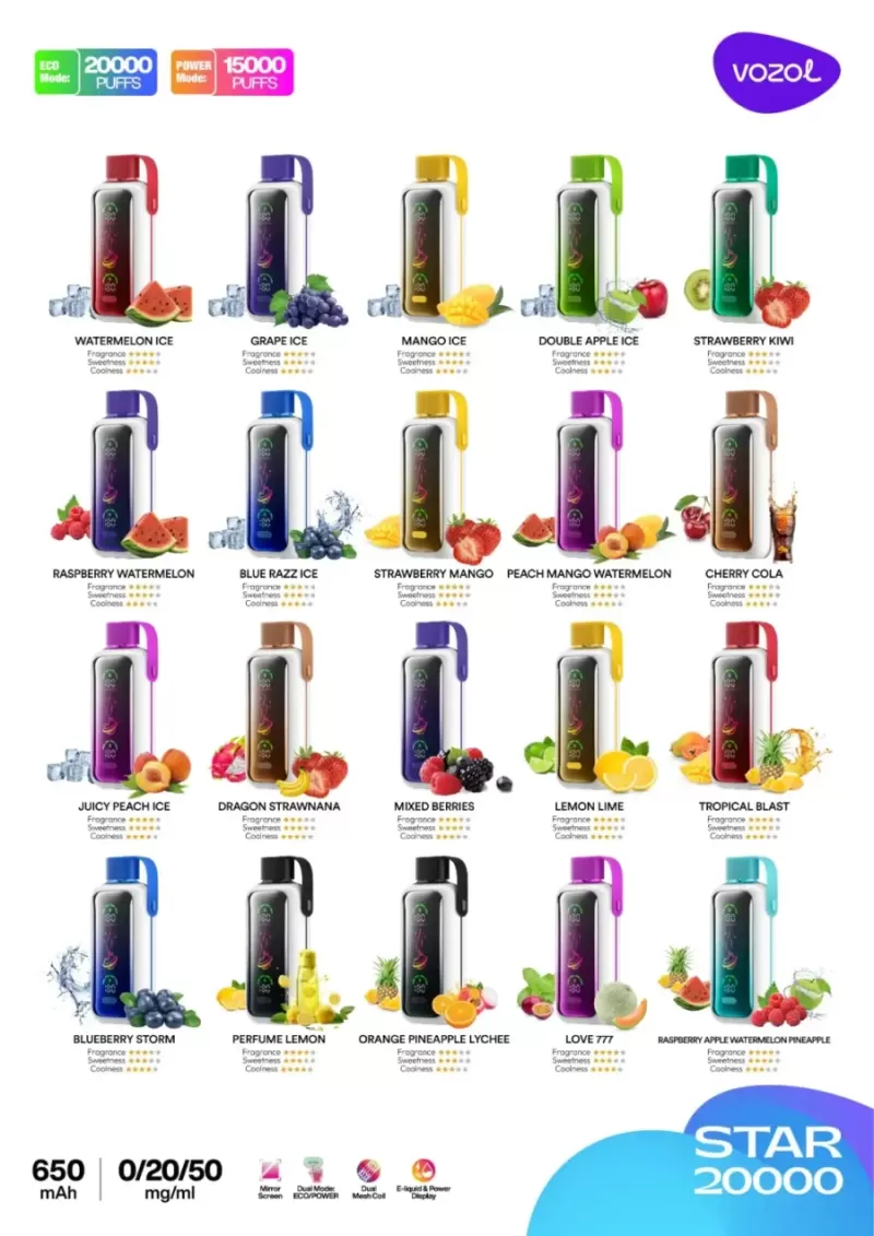 Vozol Star 20000 Puffs Dual Power Rechargeable Disposable Vape - Image 3