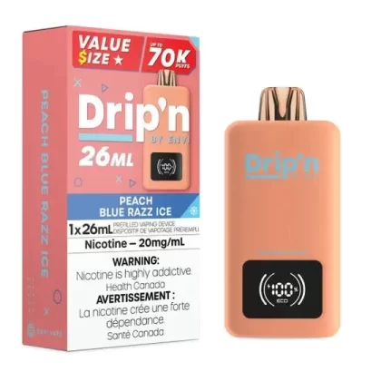 Drip’n by Envi 26ML Disposable Vape – 70K Puffs – Peach Blue Razz Ice