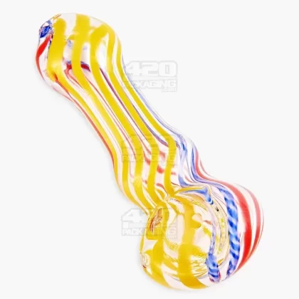 Ribboned & Swirl Spoon Hand Pipe | 3.5in Long – Glass – Assorted - Ejuicewarehouse