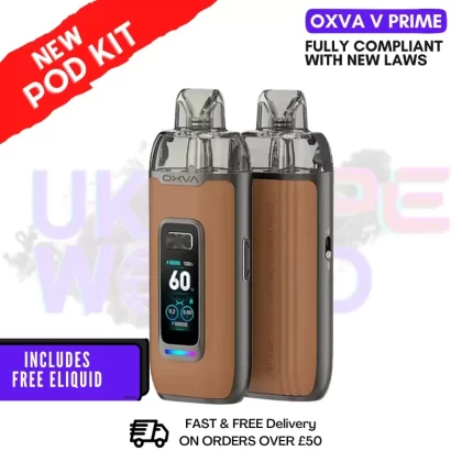 Brown Leather Oxva V Prime Pod Vape Kit + FREE NIC SALT
