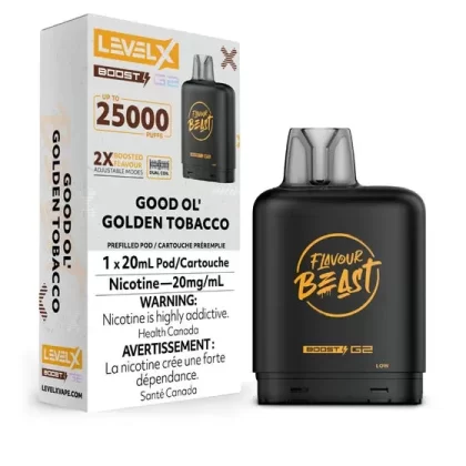 LEVEL X FLAVOUR BEAST BOOST POD 20ML – GOOD OL’ GOLDEN TOBACCO