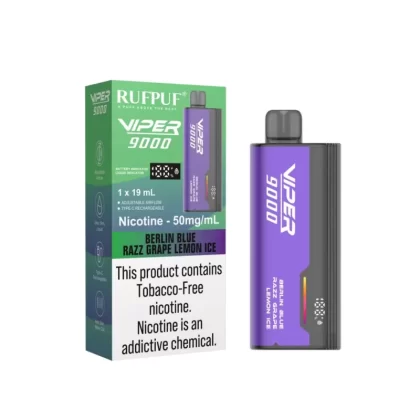 Rufpuf Viper Disposable – Berlin Blue Razz Grape Lemon Ice 50mg (9000Puffs) - Vapebazaar Pk