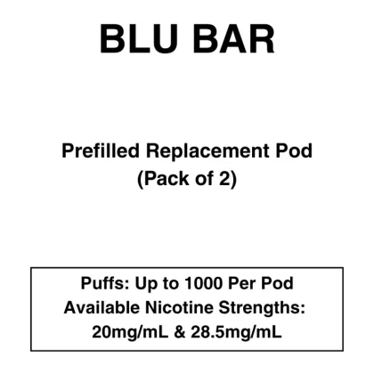blu Bar – Prefilled Replacement Pods – Pack of 2 - Apple Pear, Blueberry Cherry; 20mg/mL, 28.5mg/mL