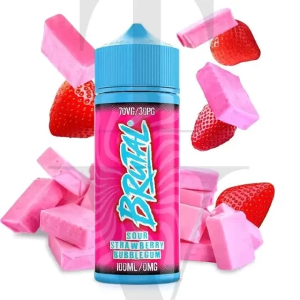 JUST JUICE BRUTAL SOUR STRAWBERRY BUBBLEGUM 100ML SHORTFILL E-LIQUID - Free Nic Shot#2 x 18mg VG Nic Shot to make 3mg>2 x 9mg VG Nic Shot to make 1.5mg>No Nic Shot
