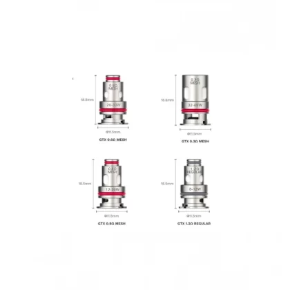 Vaporesso GTX 0.15ohm / 0.3ohm / 0.6ohm / 0.8ohm / 1.2ohm Replacement Coils – Single / Pack - Single Coil, Pack of 5 x Coils; 0.15ohms, 0.3 ohms