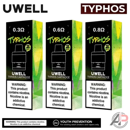 Uwell Typhos Replacement Cartridges 2 Pack - Typhos 0.3 Ohm (6mL) - 2pk, Typhos 0.6 Ohm (6mL) - 2pk