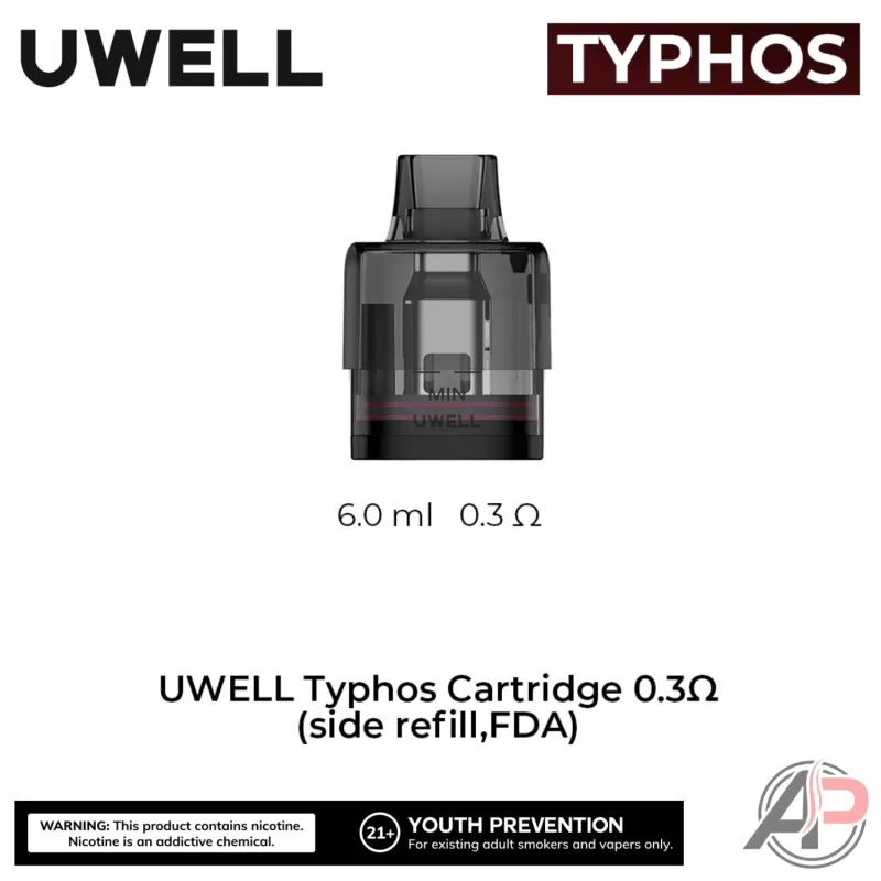 Uwell Typhos Replacement Cartridges 2 Pack - Typhos 0.3 Ohm (6mL) - 2pk, Typhos 0.6 Ohm (6mL) - 2pk - Image 3