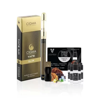 Cigma – Vape slim black + 5 x 10ml tobacco flavour liquid